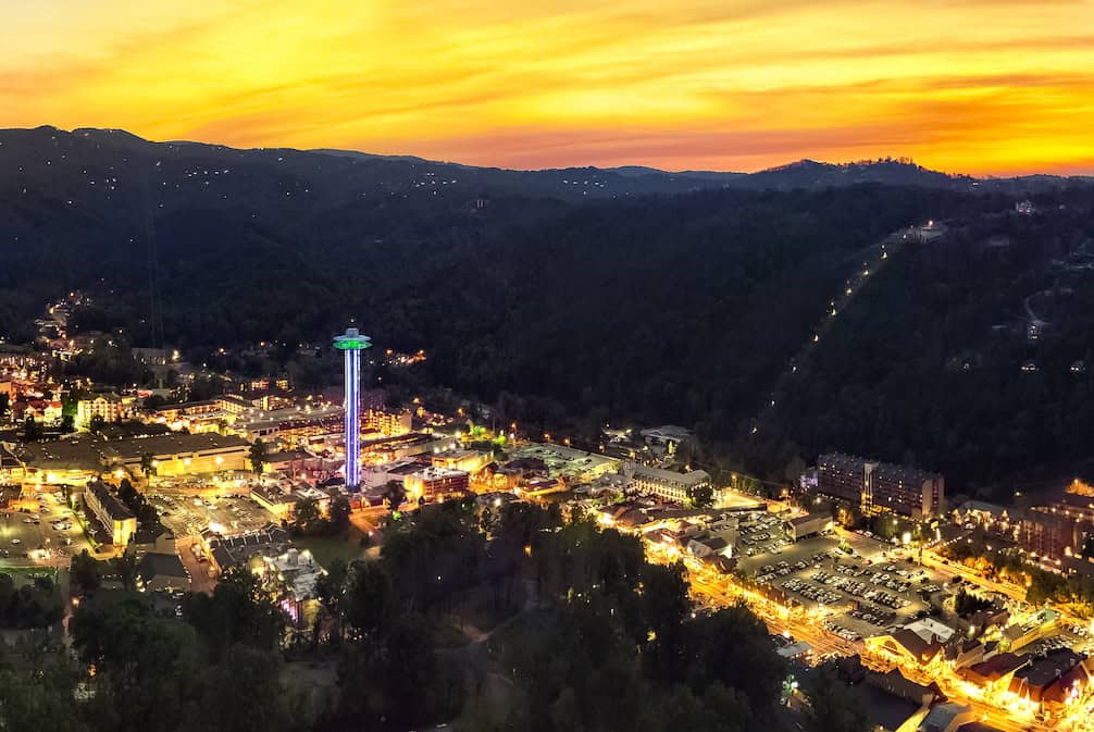 gatlinburg in winter at night